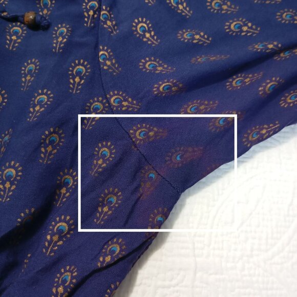 Lapogee Midi Dress Womens Boho 3X Blue Gold Teal Print Elastic Waist Tie Neck - Picture 6 of 11